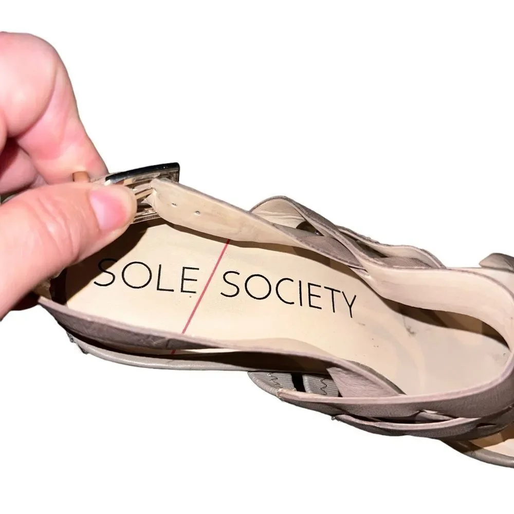 Sole Society 4 inch “Jenny” wedge heel‎ sandal in taupe women’s size 8